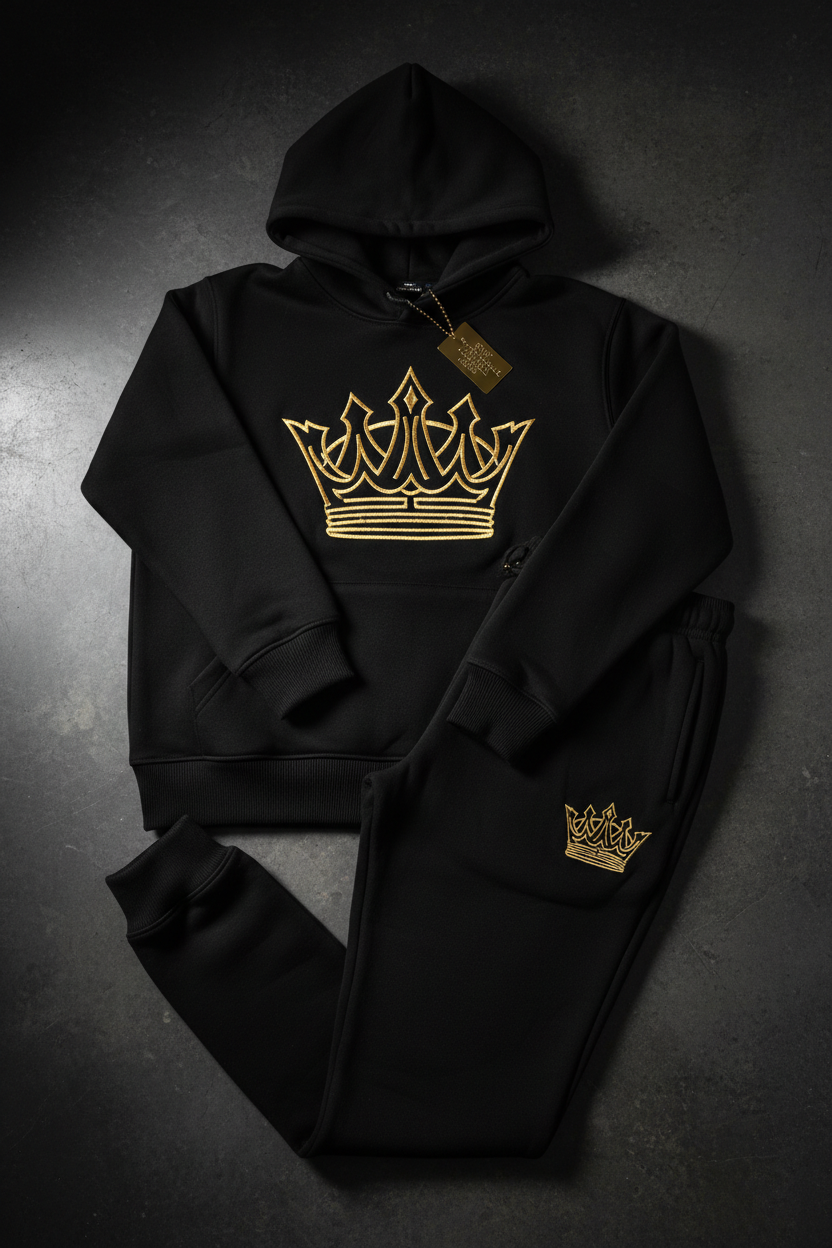 TITAN Crown Jogger Set in Midnight Black with gold Crown embroidery