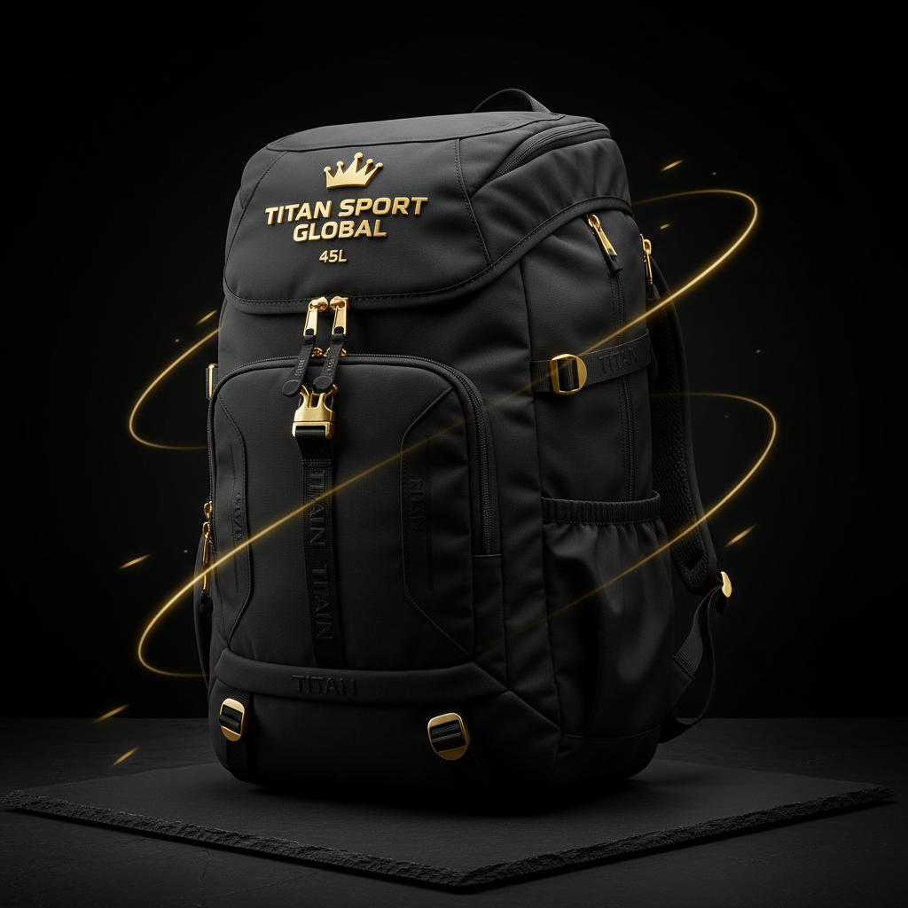 TITAN Hiking Backpack 45L Crown Edition — matte black with gold crown logo