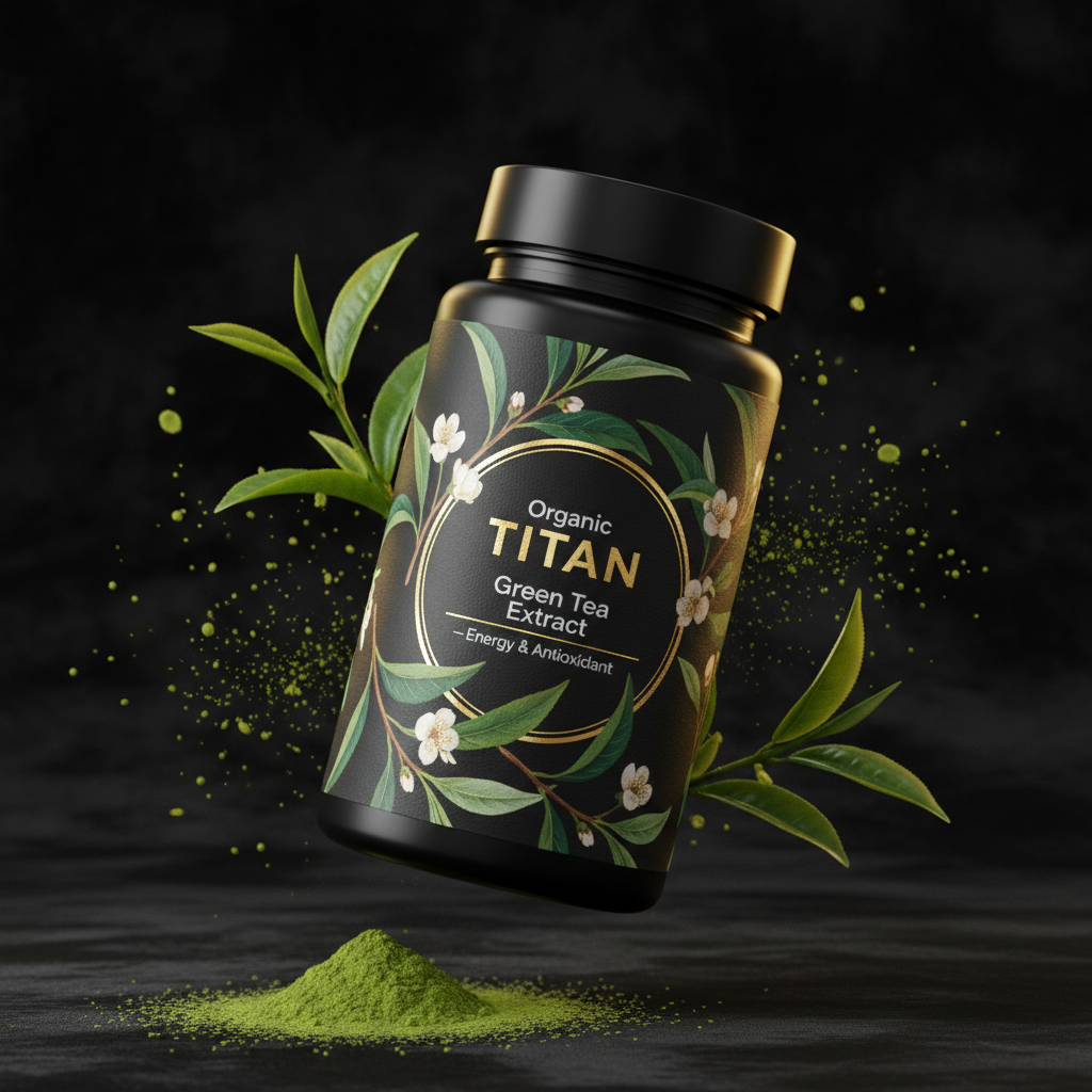 TITAN Organic Green Tea Extract Energy & Antioxidant — ultra-premium luxury editorial product shot