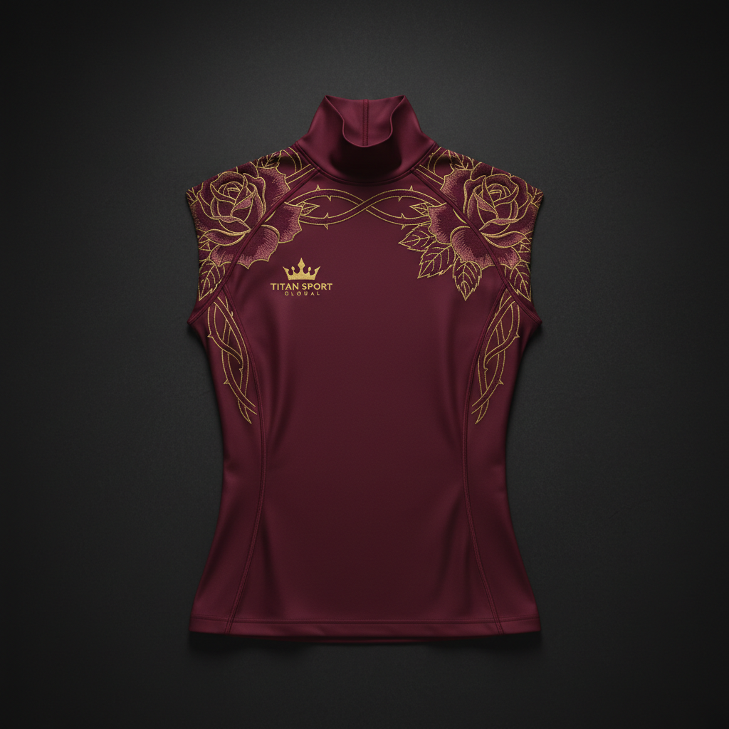 TITAN Women's Thermal Slimming Turtleneck Base Layer Burgundy Rose Crown Edition flat lay