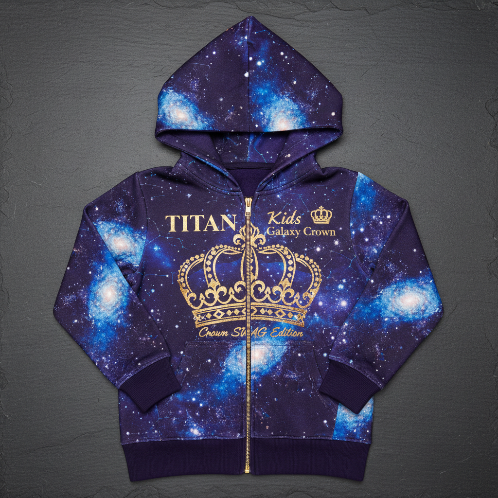 TITAN Kids Galaxy Crown Full Zip Hoodie — Cosmic Royals SWAG Edition