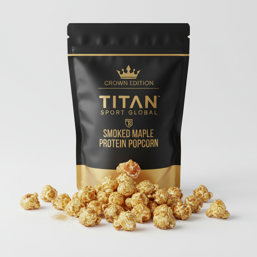 Crown Edition Smoked Maple Protein Popcorn — matte black Crown Edition pouch