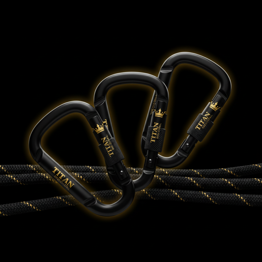 TITAN Carabiner Set Blackout Gold — matte black with gold crown logo