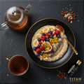 TITAN Bolivian Quinoa Power Breakfast Bowl flat lay dark luxury