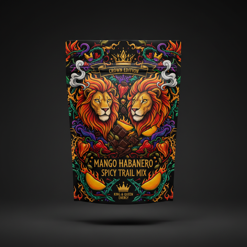 TITAN Mango Habanero Spicy Trail Mix — Crown Edition bold tattoo-style artwork