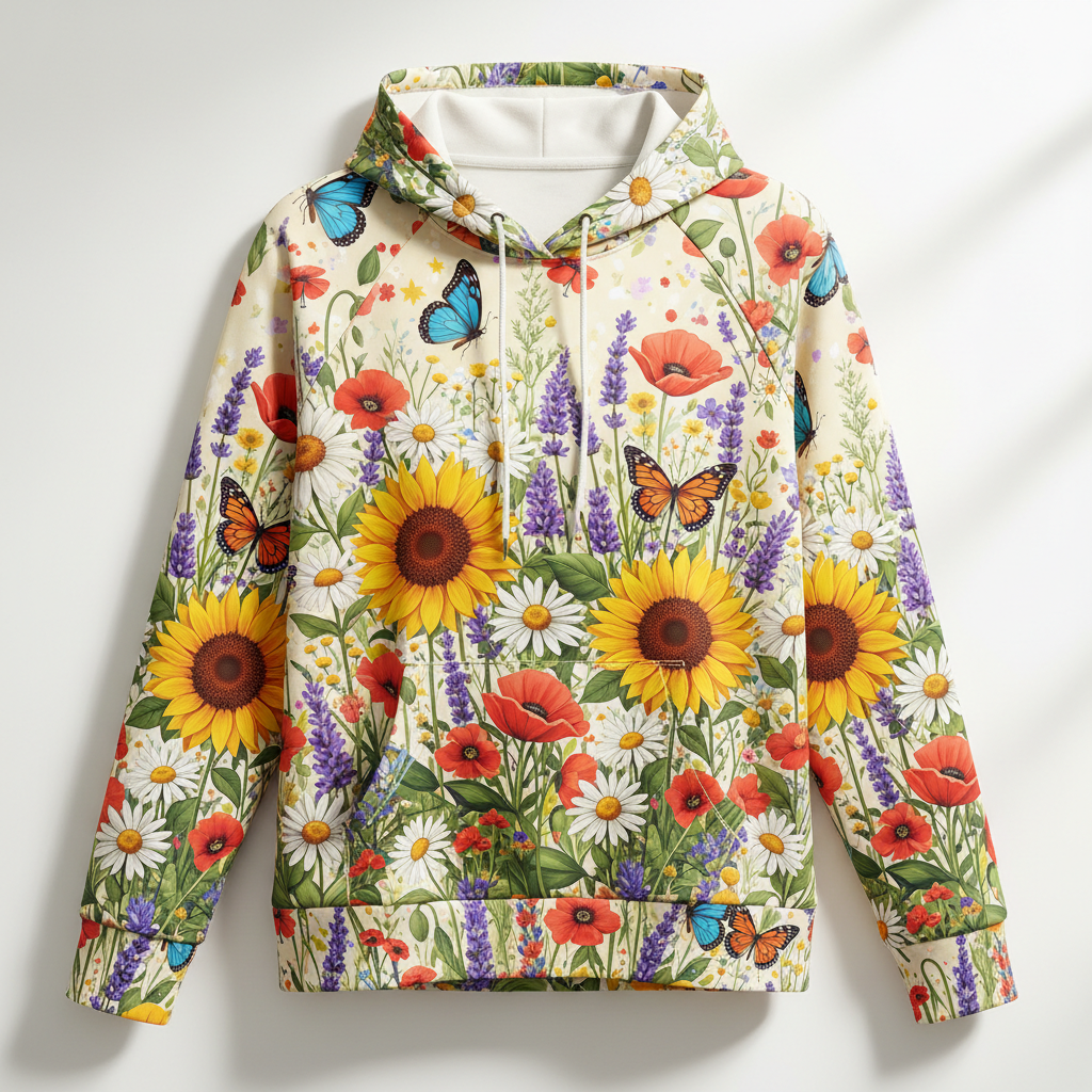 TITAN Women's Performance Hoodie — Wildflower Meadow vibrant floral design