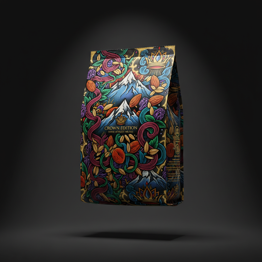 TITAN Athlete Muesli Swiss Style — Crown Edition bold tattoo-style artwork