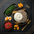 TITAN Zambian Kapenta Fish Nshima Breakfast flat lay dark luxury