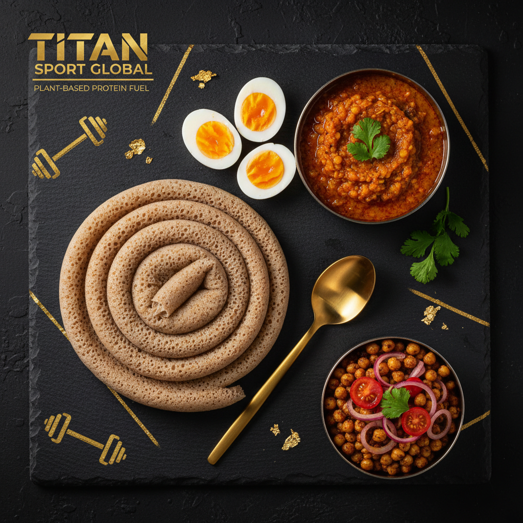 TITAN Ethiopian Lentil Power Breakfast meal kit flat lay dark luxury