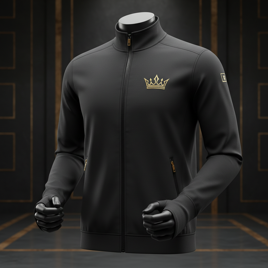 TITAN Volleyball Warm-Up Jacket Crown Edition matte black gold crown logo full-zip thumbhole cuffs ghost mannequin