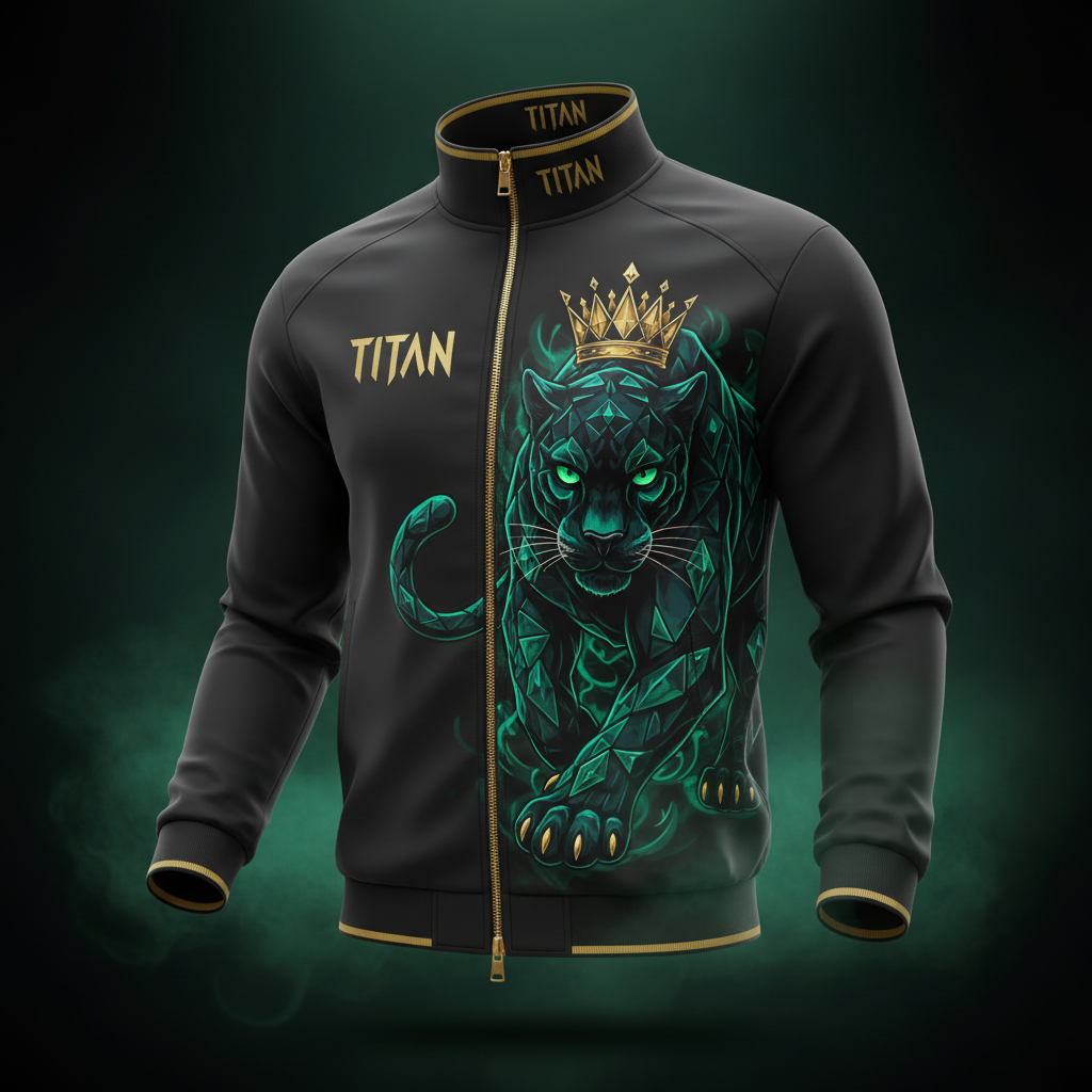 TITAN Elite Zip-Up Track Jacket Men's Black & Gold — Crowned Black Panther Edition