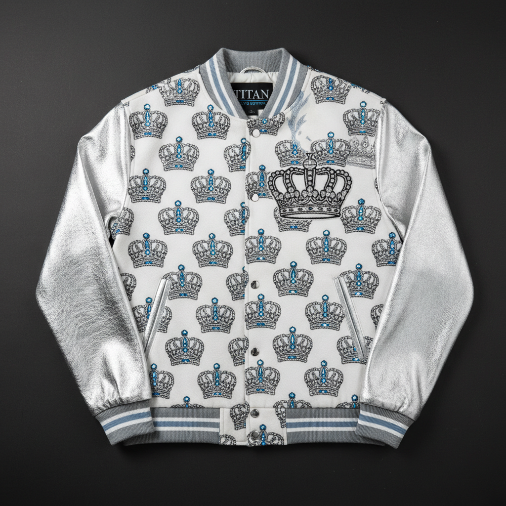 TITAN Men's Diamond Ice Crown Varsity Jacket — Frozen Royalty SWAG Edition