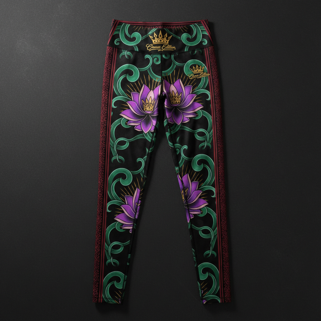 TITAN Crown Edition Tattoo Art Women's Lounge Athletic Leggings - bold colorful tattoo artwork on matte black performance fabric