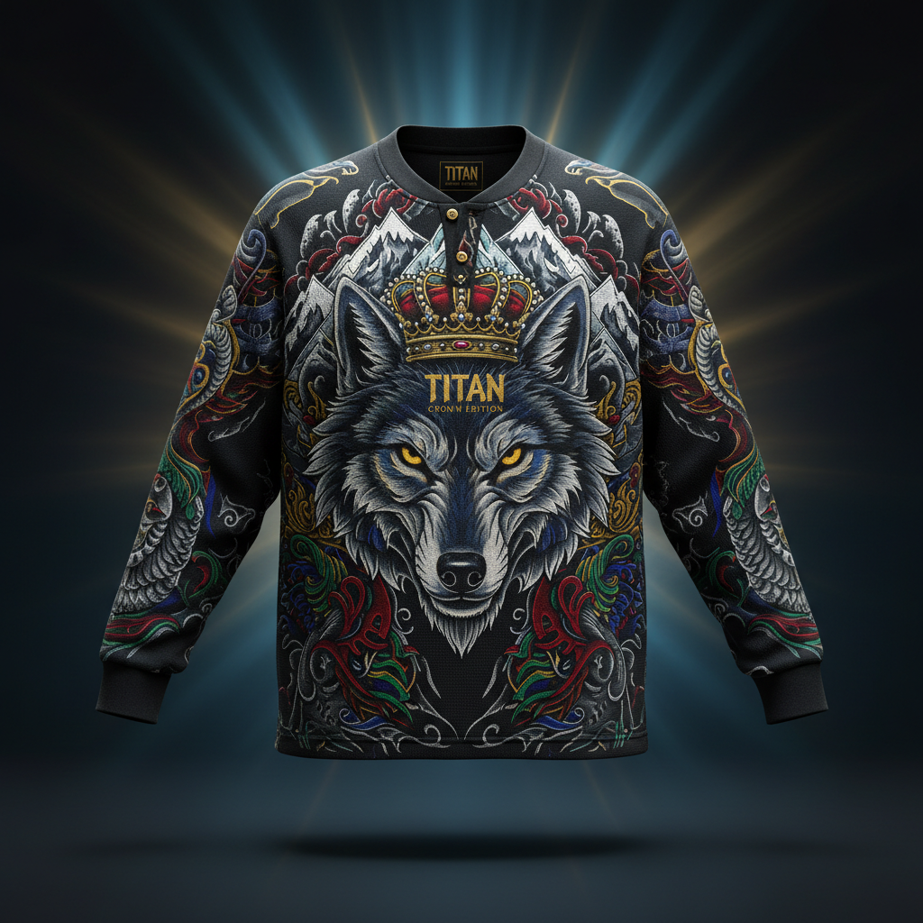 TITAN Men's Thermal Henley - Crown Edition tattoo-style artwork