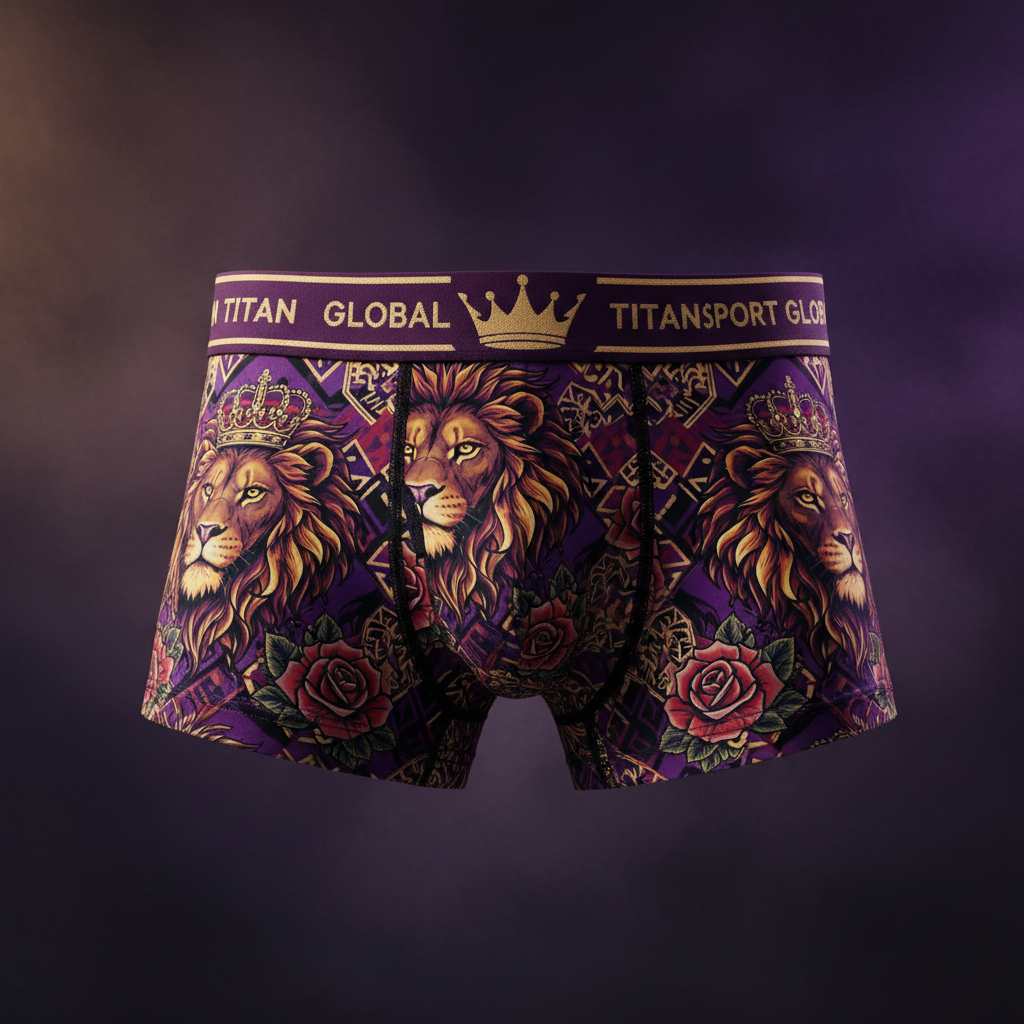 TITAN Crown Edition Men's Royal Lion Boxer Briefs — Plum Purple & Gold