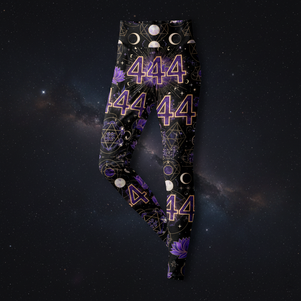 TITAN Women's Leggings — Angel Number 444 amethyst gold sacred geometry design