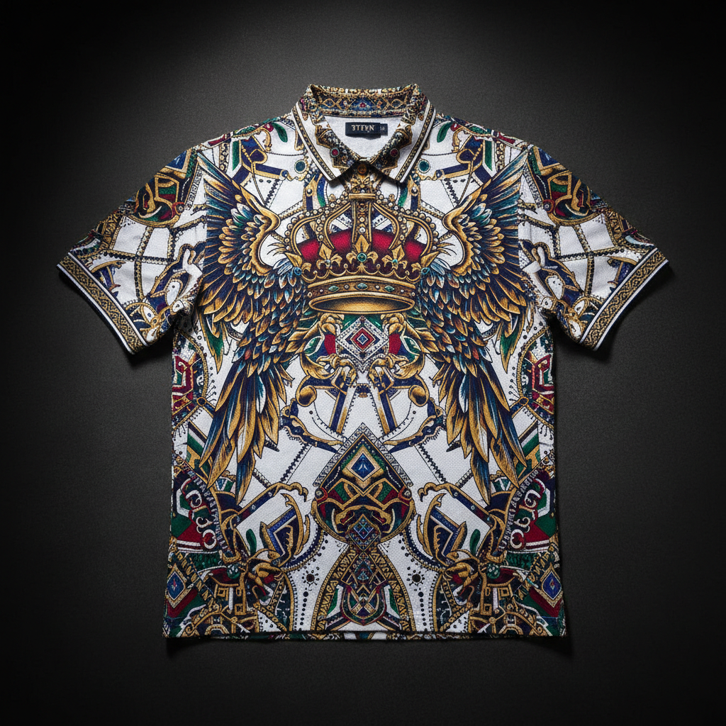 TITAN Men's Polo Shirt White - Crown Edition tattoo-style artwork