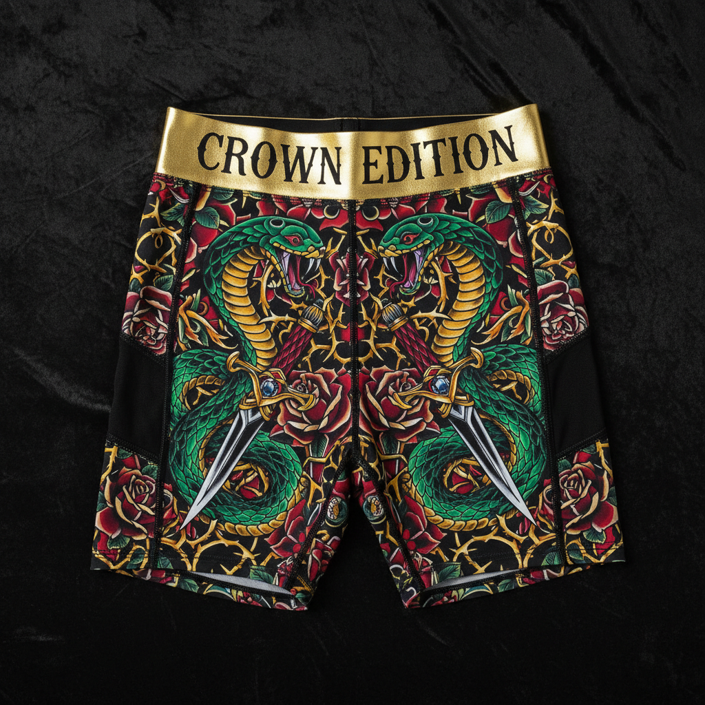 TITAN Crown Edition Tattoo Art Mesh Panel Bike Shorts Women's Athletic Bottoms