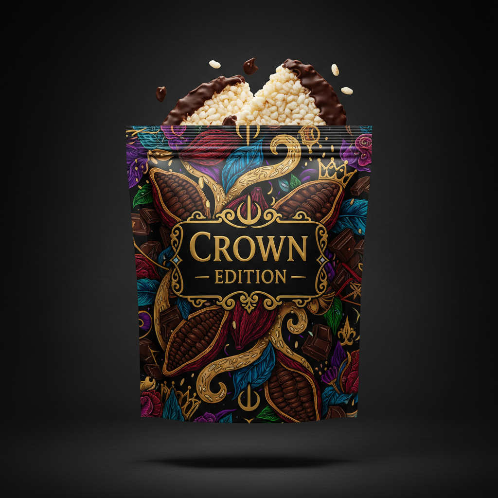 TITAN Rice Cakes Dark Chocolate Flavor — Crown Edition bold tattoo-style artwork