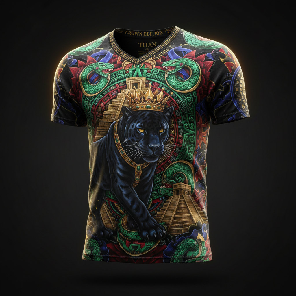 TITAN Men's V-Neck Tee - Aztec Jaguar Crown Edition Design