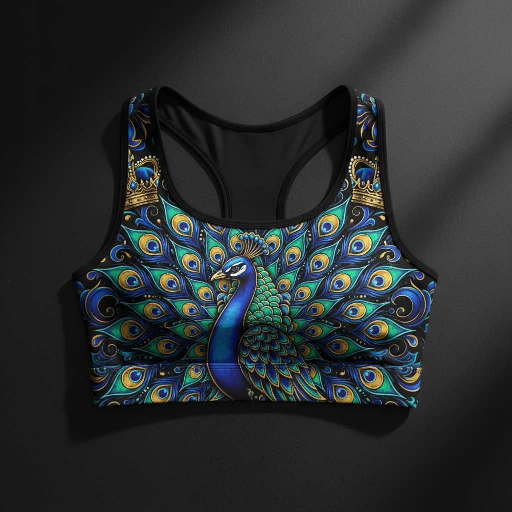 TITAN Crown Edition Women's Sports Bra — Peacock Queen Tattoo Art