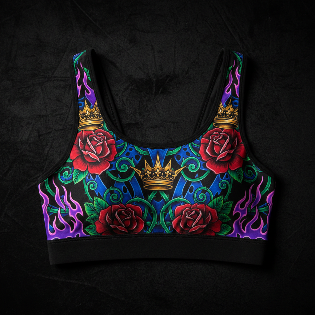 TITAN Crown Edition Women's Sports Bra — Crimson Rose Tattoo Art