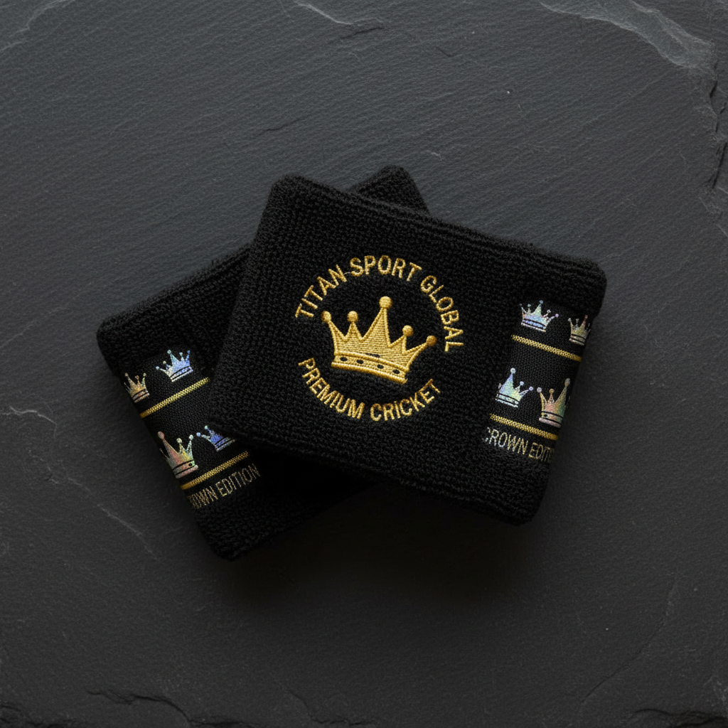 TITAN Crown Edition Cricket Sweat Wristbands Set Matte Black Gold