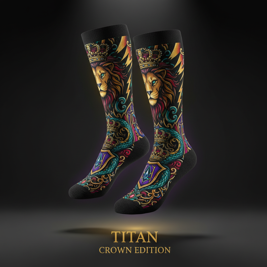 TITAN Knee High Compression Socks with bold tattoo-style Crown Edition artwork