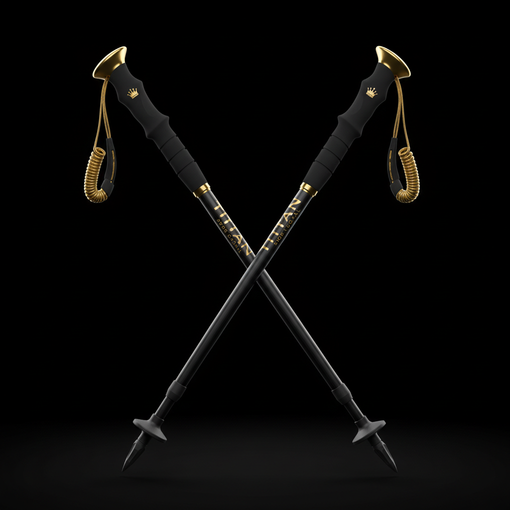TITAN Trekking Poles Blackout Crown — matte black with gold crown logo