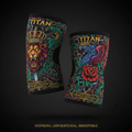 TITAN Elbow Sleeves Compression Support Pair with bold tattoo-style Crown Edition artwork
