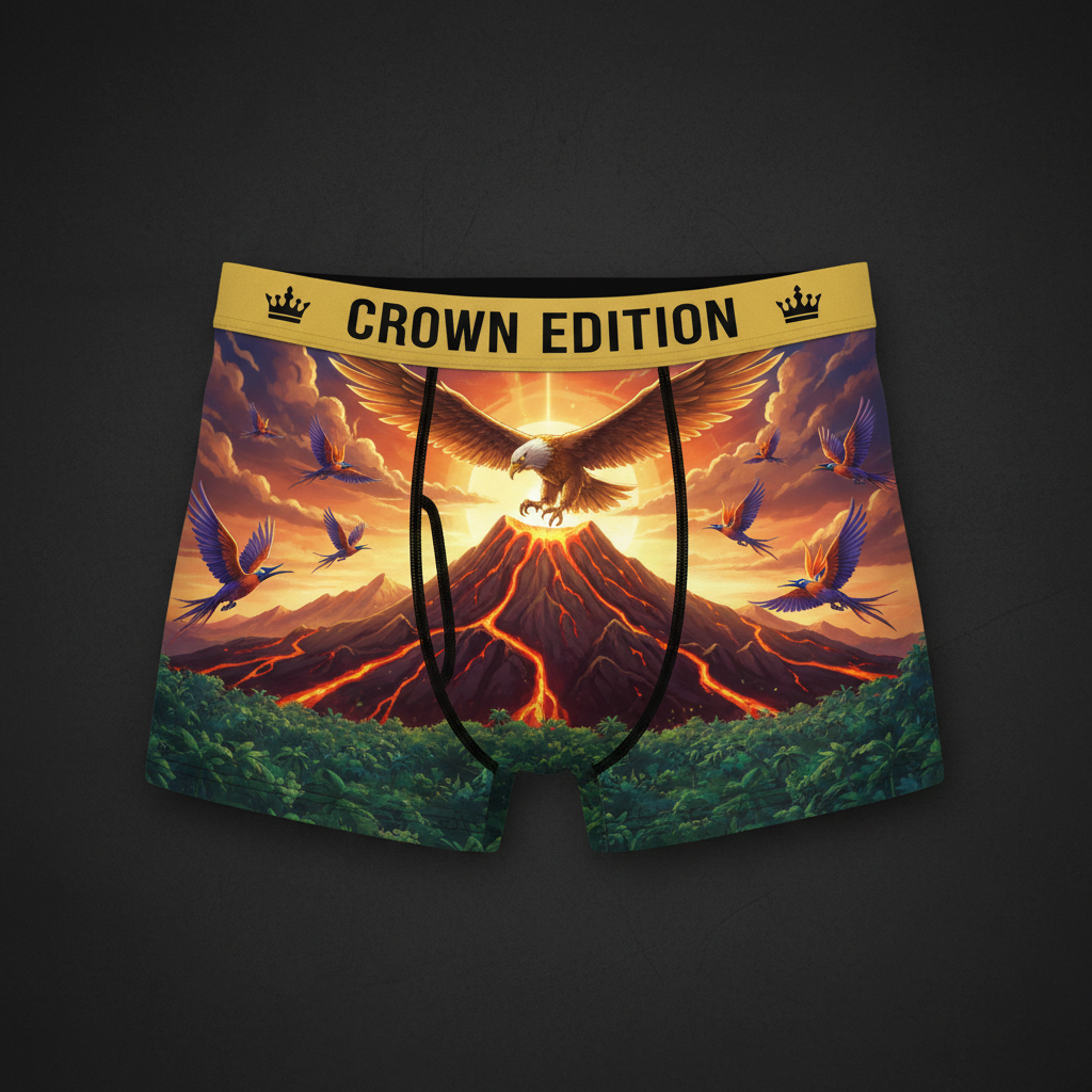 TITAN Golden Eagle Volcano Men's Boxer Briefs Crown Edition — anime eagle art on matte black