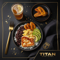 TITAN Venezuelan Pabellón Power Breakfast Bowl flat lay dark luxury