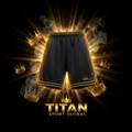 TITAN SPORT GLOBAL basketball shorts with gold crown branding on dark background