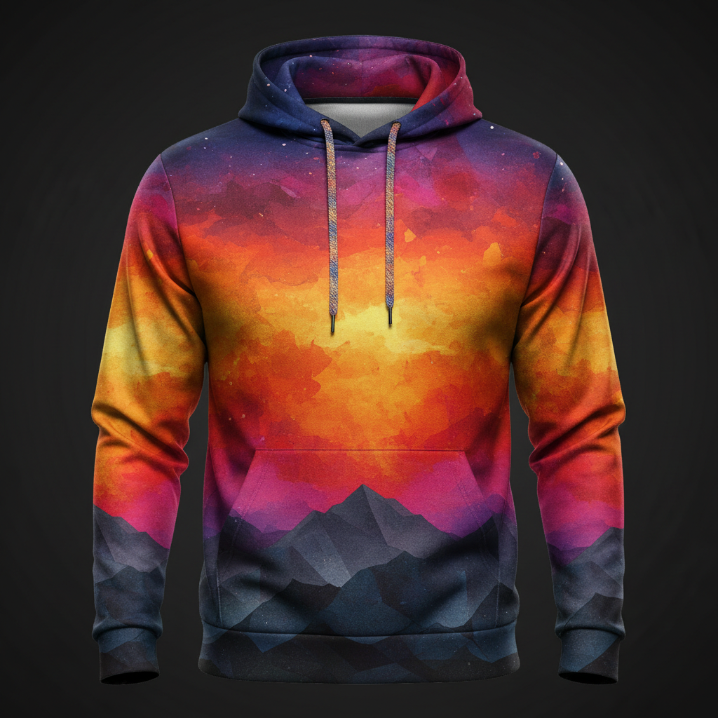 TITAN Men's Performance Hoodie — Sunset Mountain colorful gradient design