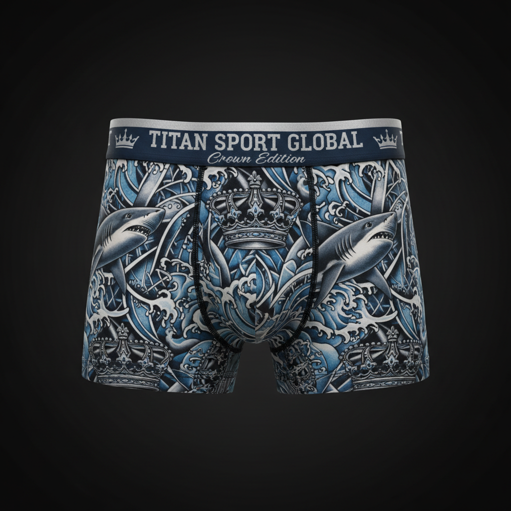 TITAN Crown Edition Men's Apex Shark Boxer Briefs — Steel Blue & Silver