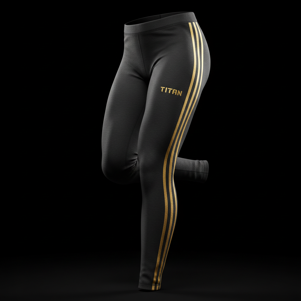 TITAN compression leggings in charcoal black with metallic gold stripes - winter collection 2026