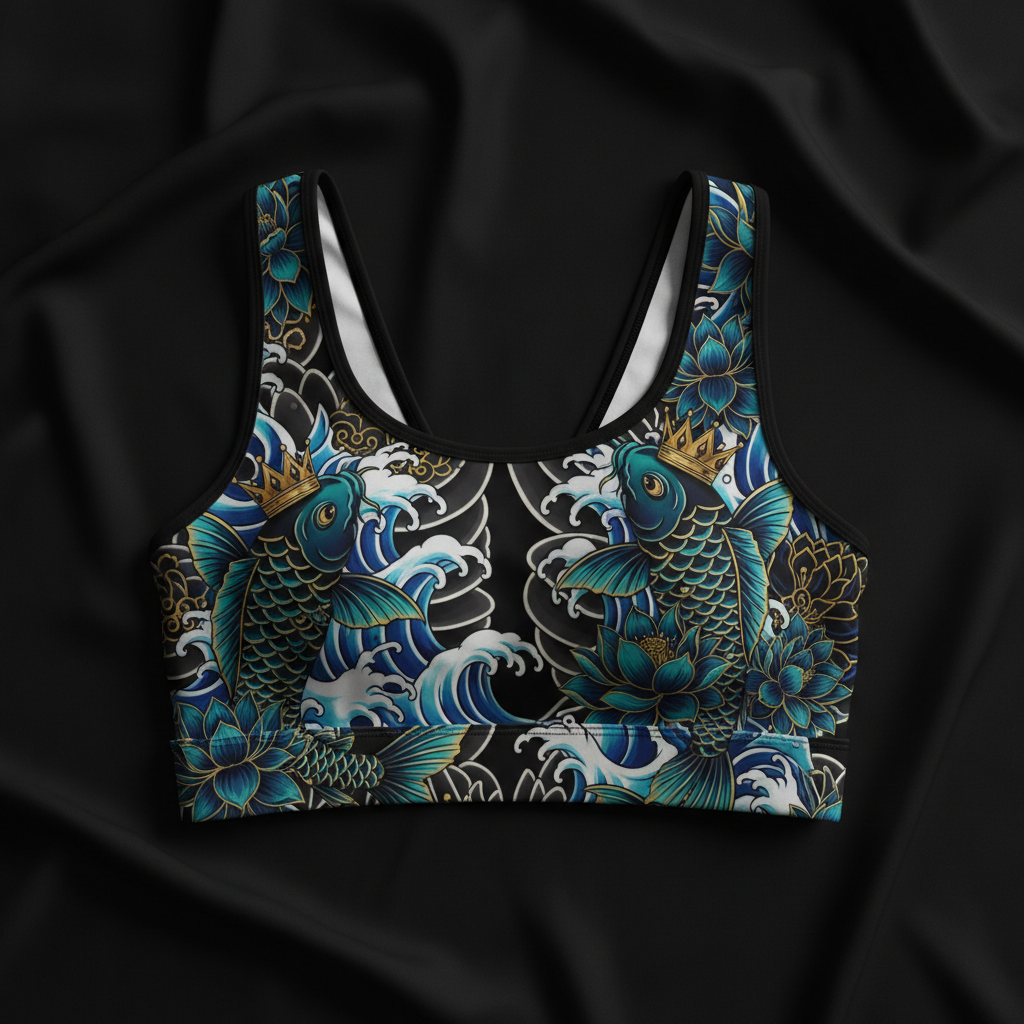TITAN Crown Edition Women's Sports Bra — Koi Ocean Queen Tattoo Art