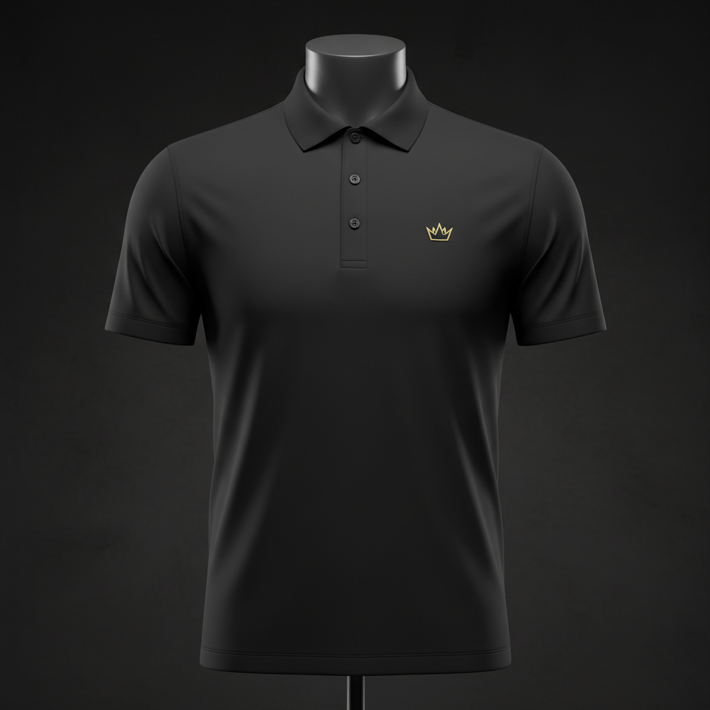 TITAN Golf Polo Shirt Vol 2 Crown Edition matte black gold crown logo left chest ghost mannequin athletic fit