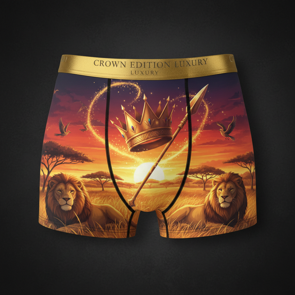 TITAN Savanna Queen Women's Cozy Boxer Shorts Crown Edition — anime savanna warrior queen art on matte black