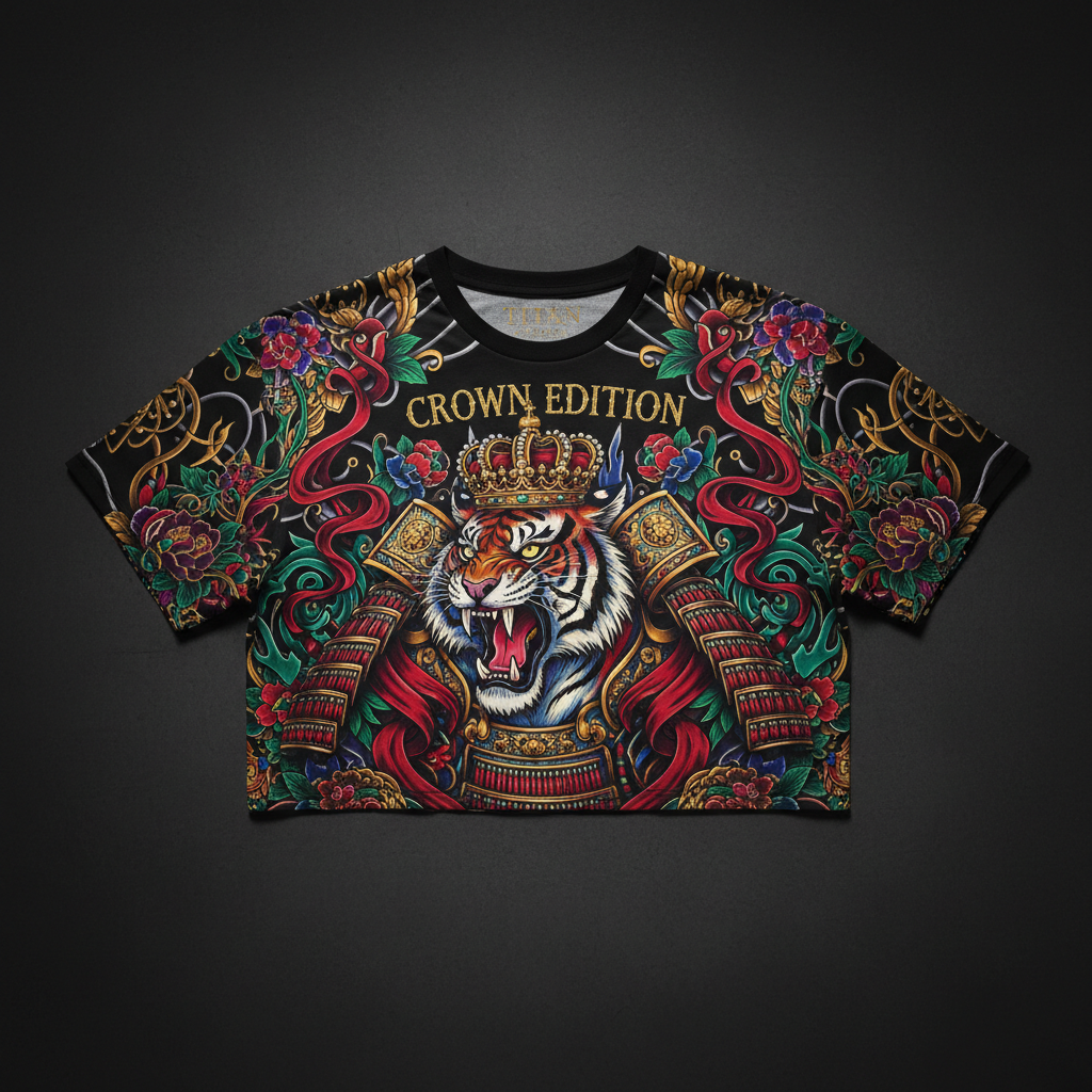 TITAN Men's Crop Tee - Tiger Samurai Crown Edition Design
