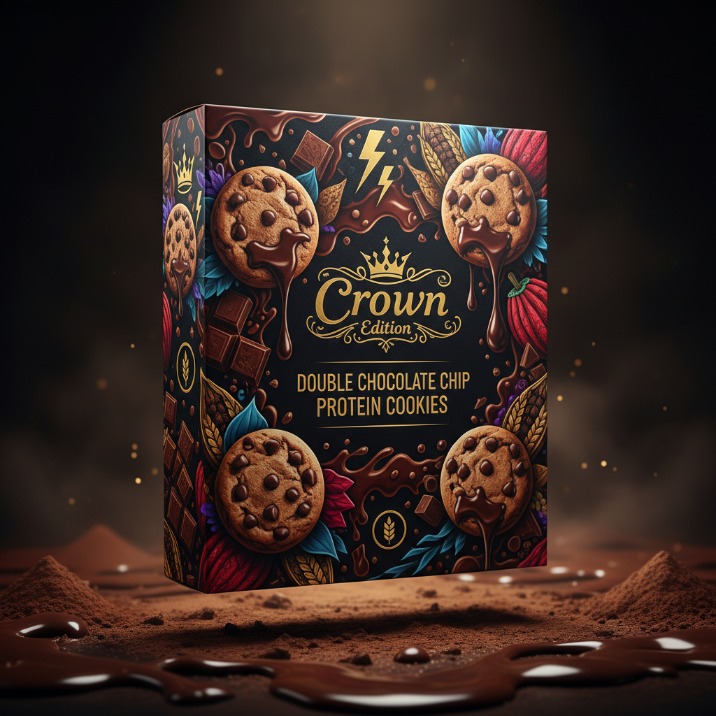 TITAN Protein Cookie Double Chocolate Chip — Crown Edition bold tattoo-style artwork