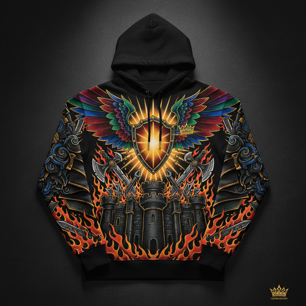 No Weapon Formed Men's Hoodie — TITAN Crown Edition tattoo artwork