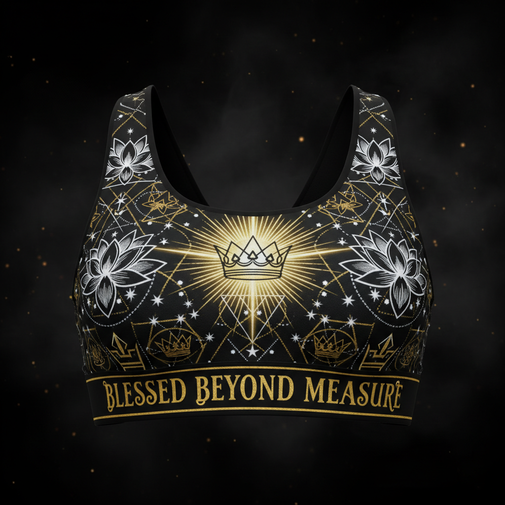 TITAN Women's Sports Bra Blessed Beyond Measure Crown Edition flat lay