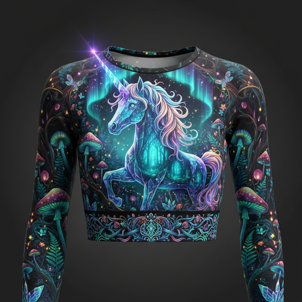 TITAN Women’s Bioluminescent Forest Unicorn Long Sleeve Crop — Luminos Edition
