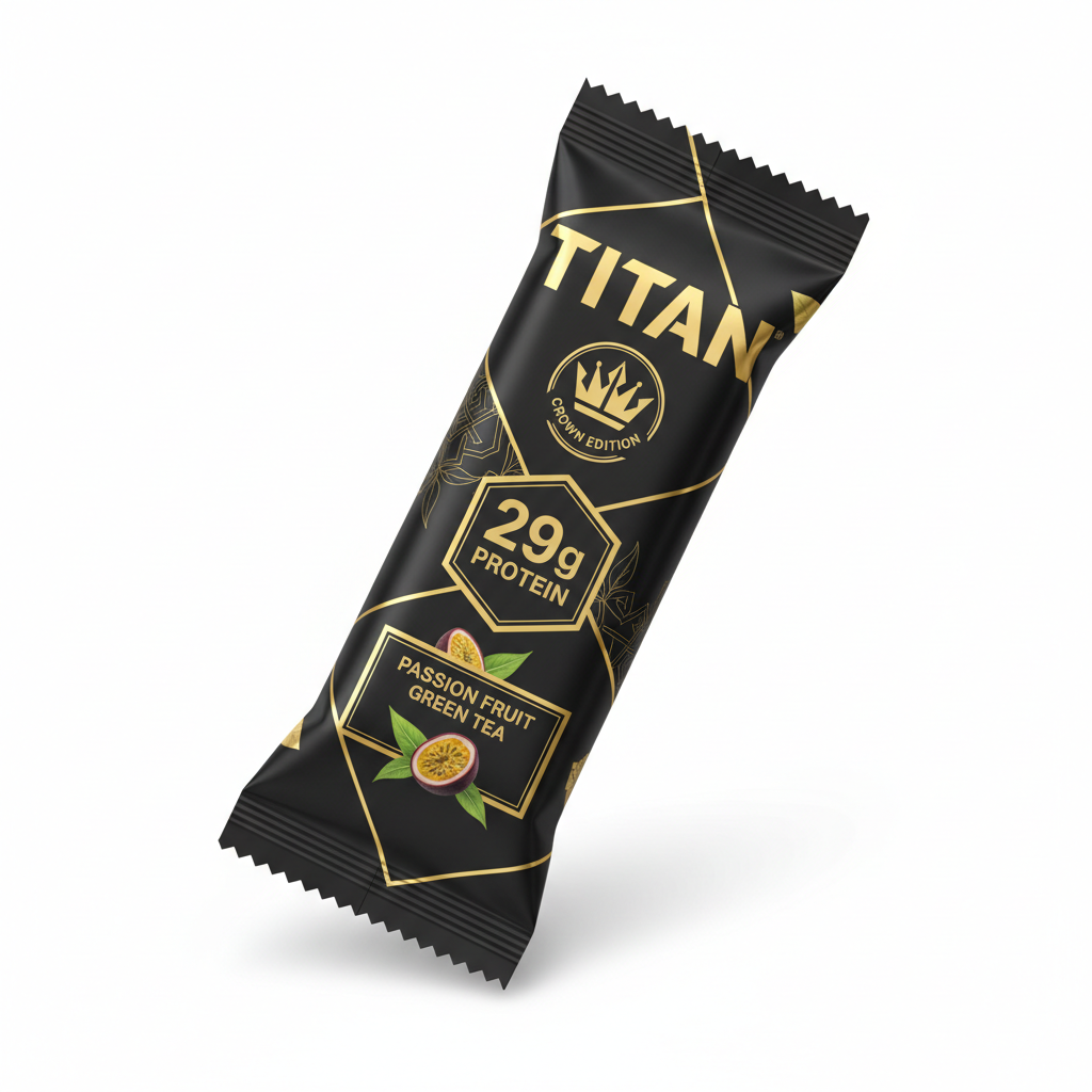 TITAN Passion Fruit Green Tea Protein Bar Crown Edition packaging
