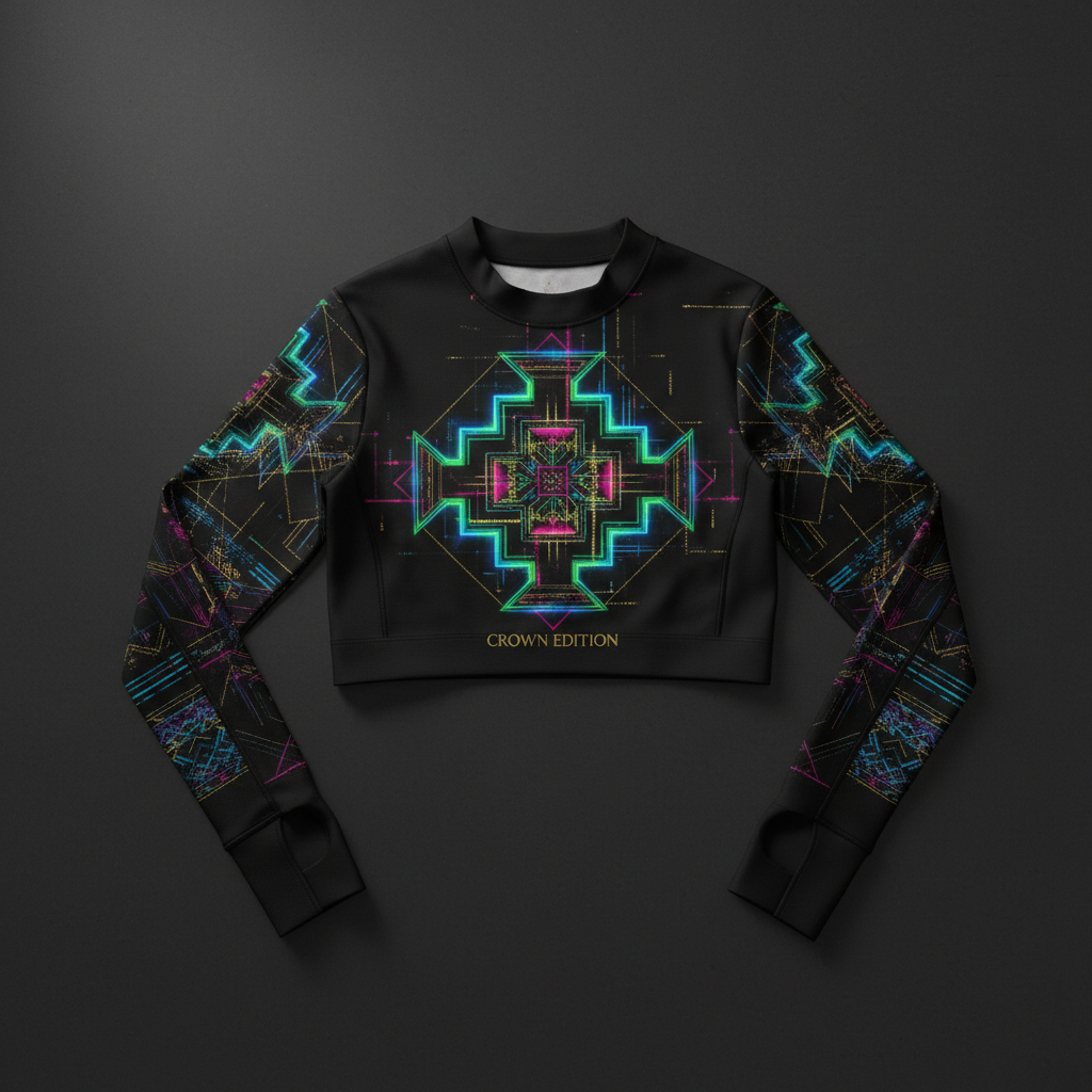 TITAN Women's Neon Andean Chakana Cross Long Sleeve Crop — Pachamama Edition