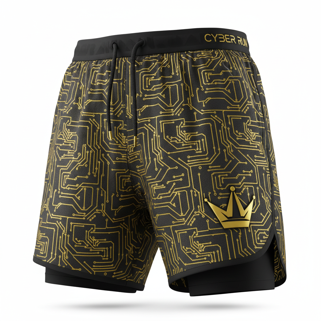 TITAN Cyber Gold Running Shorts — Crown SWAG Edition