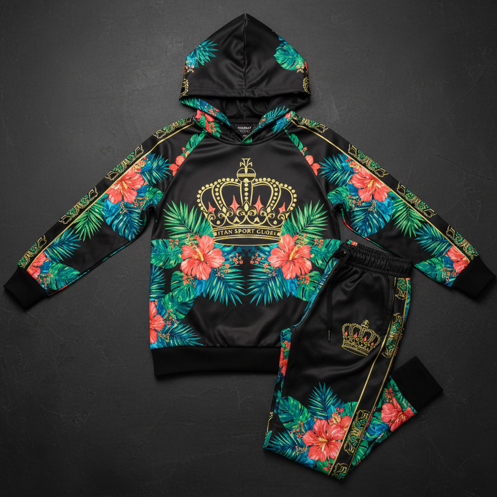 TITAN Kids Tropical Crown Tracksuit flat lay
