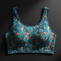 TITAN Crown Edition Koi Wave Sports Bra — Ocean Teal & Blue tattoo artwork