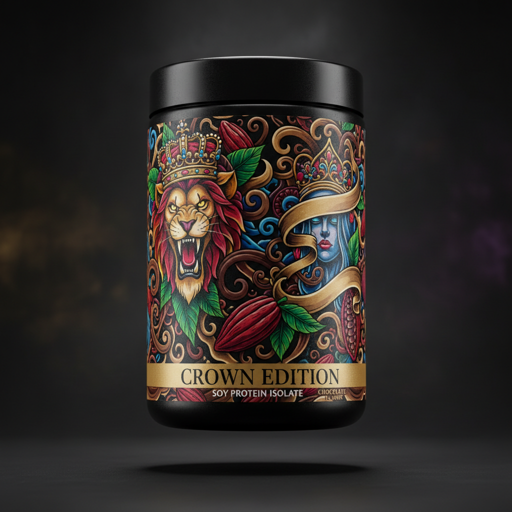 TITAN Soy Protein Isolate Chocolate Crown Edition — bold tattoo-style artwork